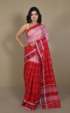 Begampuri Bengal Handloom Cotton Kotki Checks Saree – Red & Blush Pink