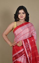 Begampuri Bengal Handloom Cotton Kotki Checks Saree – Red & Blush Pink