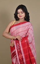 Begampuri Bengal Handloom Cotton Kotki Checks Saree – Red & Blush Pink