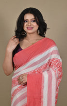 Bengal Handloom Fish Nakshi Motif Soft Begampuri Cotton Saree in Off White and Red
