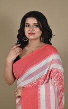Bengal Handloom Fish Nakshi Motif Soft Begampuri Cotton Saree in Off White and Red