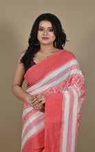 Bengal Handloom Fish Nakshi Motif Soft Begampuri Cotton Saree in Off White and Red