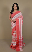 Bengal Handloom Fish Nakshi Motif Soft Begampuri Cotton Saree in Off White and Red