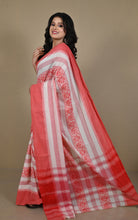 Bengal Handloom Fish Nakshi Motif Soft Begampuri Cotton Saree in Off White and Red