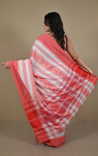 Bengal Handloom Fish Nakshi Motif Soft Begampuri Cotton Saree in Off White and Red