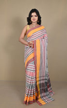 Bengal Handloom Fish Nakshi Motif Soft Begampuri Cotton Saree in Off White, Red, Apricot and Black
