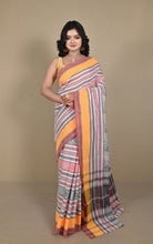 Bengal Handloom Fish Nakshi Motif Soft Begampuri Cotton Saree in Off White, Red, Apricot and Black