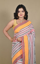 Bengal Handloom Fish Nakshi Motif Soft Begampuri Cotton Saree in Off White, Red, Apricot and Black