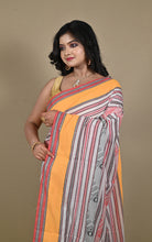 Bengal Handloom Fish Nakshi Motif Soft Begampuri Cotton Saree in Off White, Red, Apricot and Black