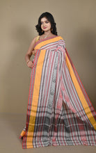 Bengal Handloom Fish Nakshi Motif Soft Begampuri Cotton Saree in Off White, Red, Apricot and Black