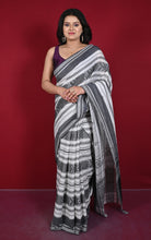 Bengal Handloom Fish Nakshi Motif Soft Begampuri Cotton Saree in Off White and Black