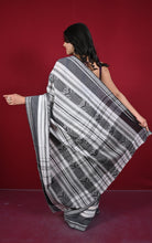 Bengal Handloom Fish Nakshi Motif Soft Begampuri Cotton Saree in Off White and Black
