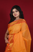Bengal Handloom Woven Jacket Banarasi Nakshi Border Soft Begampuri Cotton Saree in Indian Yellow and Red