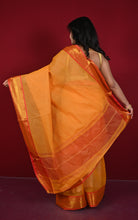 Bengal Handloom Woven Jacket Banarasi Nakshi Border Soft Begampuri Cotton Saree in Indian Yellow and Red