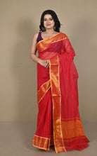 Bengal Handloom Woven Jacket Banarasi Nakshi Border Soft Begampuri Cotton Saree in Red and Beige