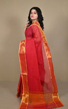 Bengal Handloom Woven Jacket Banarasi Nakshi Border Soft Begampuri Cotton Saree in Red and Beige