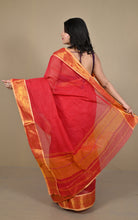 Bengal Handloom Woven Jacket Banarasi Nakshi Border Soft Begampuri Cotton Saree in Red and Beige
