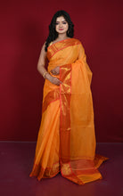 Bengal Handloom Woven Jacket Banarasi Nakshi Border Soft Begampuri Cotton Saree in Indian Yellow and Red