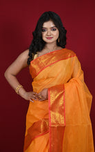Bengal Handloom Woven Jacket Banarasi Nakshi Border Soft Begampuri Cotton Saree in Indian Yellow and Red