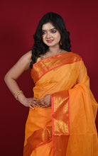 Bengal Handloom Woven Jacket Banarasi Nakshi Border Soft Begampuri Cotton Saree in Indian Yellow and Red
