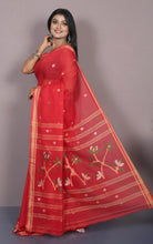 Hand Woven Cotton Jamdani Saree in Red, Beige and Multicolored Thread Work