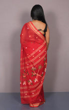 Hand Woven Cotton Jamdani Saree in Red, Beige and Multicolored Thread Work