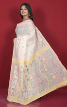 Hand Karat Needle Woven Work Pure Cotton Bengal Jamdani Saree Off White, Beige and Multicolored