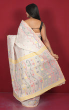 Hand Karat Needle Woven Work Pure Cotton Bengal Jamdani Saree Off White, Beige and Multicolored