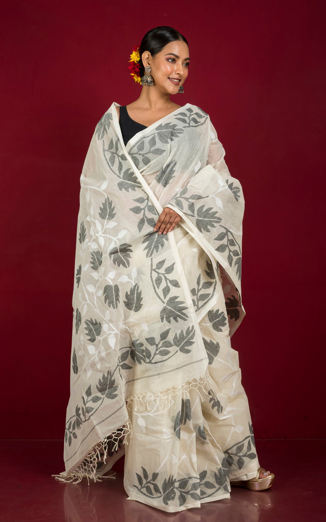 Pure Cotton Silk Dhakai Jamdani Saree Without Blouse – fab-persona