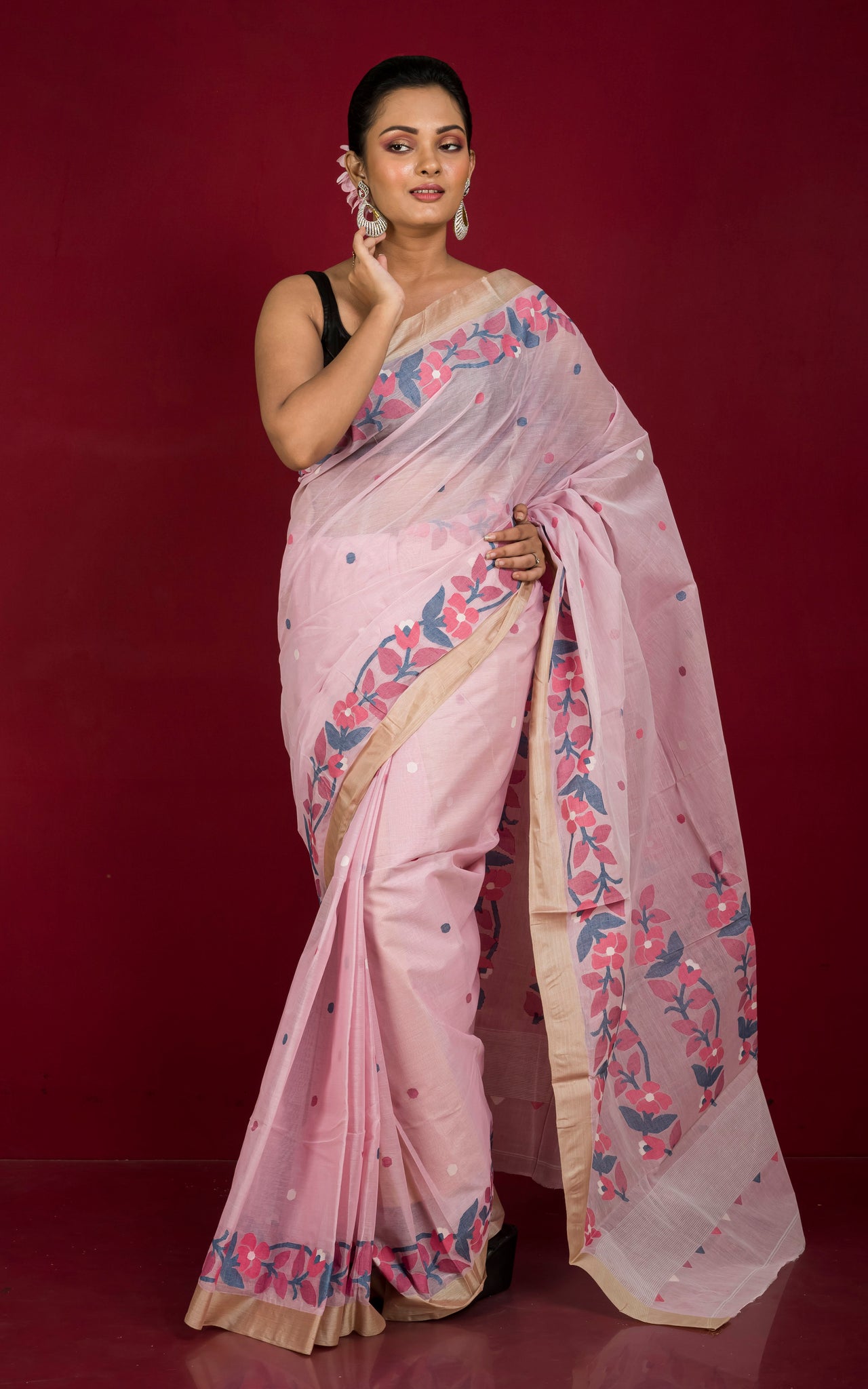 Yellow & White Soft Resham Dhakai jamdani Handloom Saree | Buy Online