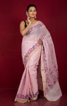 Premium Quality Hand Work Cotton Dhakai Jamdani Saree in Carnation Pink and Multicolored Thread Work