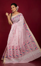 Premium Quality Hand Work Cotton Dhakai Jamdani Saree in Carnation Pink and Multicolored Thread Work