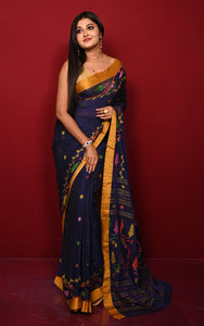 Hand Karat Needle Woven Work Pure Cotton Bengal Jamdani Saree Bleached Cedar, Rich Gold and Multicolored