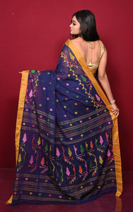 Hand Karat Needle Woven Work Pure Cotton Bengal Jamdani Saree Bleached Cedar, Rich Gold and Multicolored