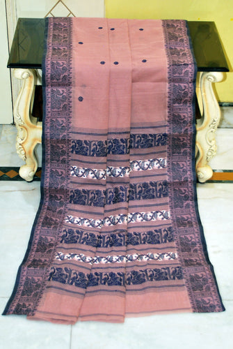 Bengal Handloom Cotton Baluchari Saree in Petite Orchid, Blue Whale and Off White
