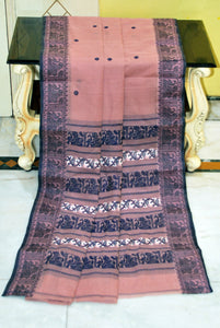 Bengal Handloom Cotton Baluchari Saree in Petite Orchid, Blue Whale and Off White
