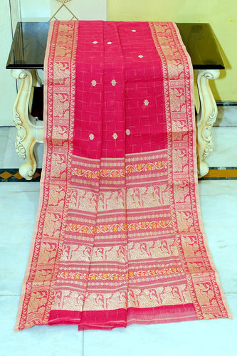 Bengal Handloom Cotton Baluchari Saree in Red, Fuel Yellow and Beige