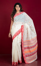 Bengal Handloom Cotton Baluchari Saree in Off White, Red and Orange