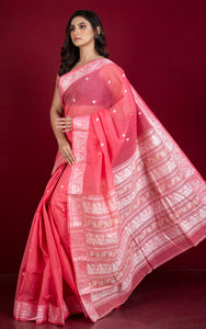 Bengal Handloom Cotton Baluchari Saree in Peach and Off White