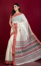 Bengal Handloom Cotton Baluchari Saree in Off White, Maroon, Beige and Black