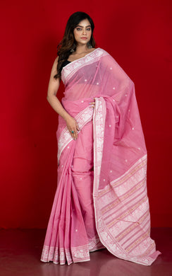 Bengal Handloom Cotton Baluchari Saree in Pastel Pink, Beige and Off White