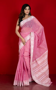 Bengal Handloom Cotton Baluchari Saree in Pastel Pink, Beige and Off White