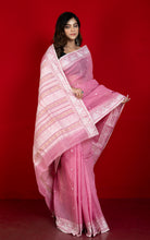 Bengal Handloom Cotton Baluchari Saree in Pastel Pink, Beige and Off White