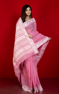 Bengal Handloom Cotton Baluchari Saree in Pastel Pink, Beige and Off White
