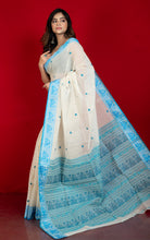 Bengal Handloom Cotton Baluchari Saree in Honeysuckle, Navy Blue and Sea Green