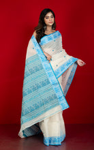 Bengal Handloom Cotton Baluchari Saree in Honeysuckle, Navy Blue and Sea Green
