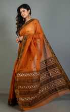 Bengal Handloom Cotton Baluchari Saree in Rust Brown, Off White and Black