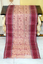 Bengal Handloom Cotton Saree with Floral Jaal Embroidery Work in Beige and Maroon