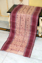 Bengal Handloom Cotton Saree with Floral Jaal Embroidery Work in Beige and Maroon