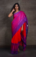 Bengal Handloom Designer Skirt Mahapar Cotton Saree in Bright Red and Purple